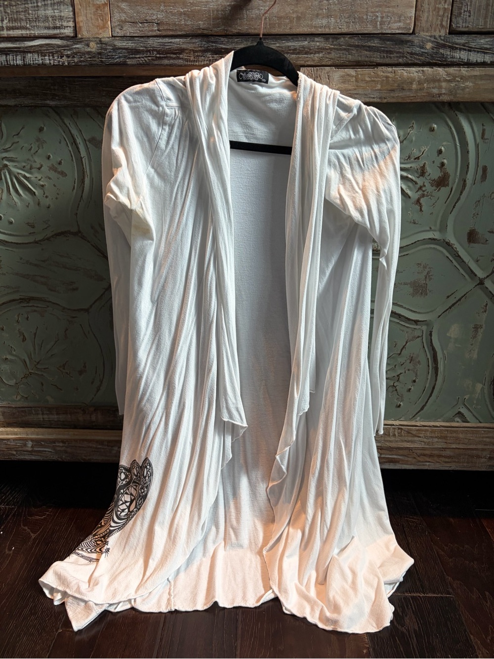 Laurwn Moshi Lightweight White Draped Hooded Duster w/Embroidered Butterfly 🦋